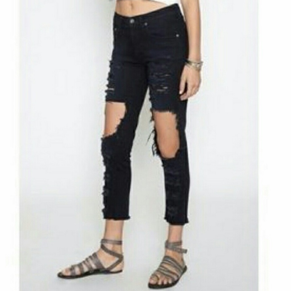 LF Carmar distressed skinny black jeans